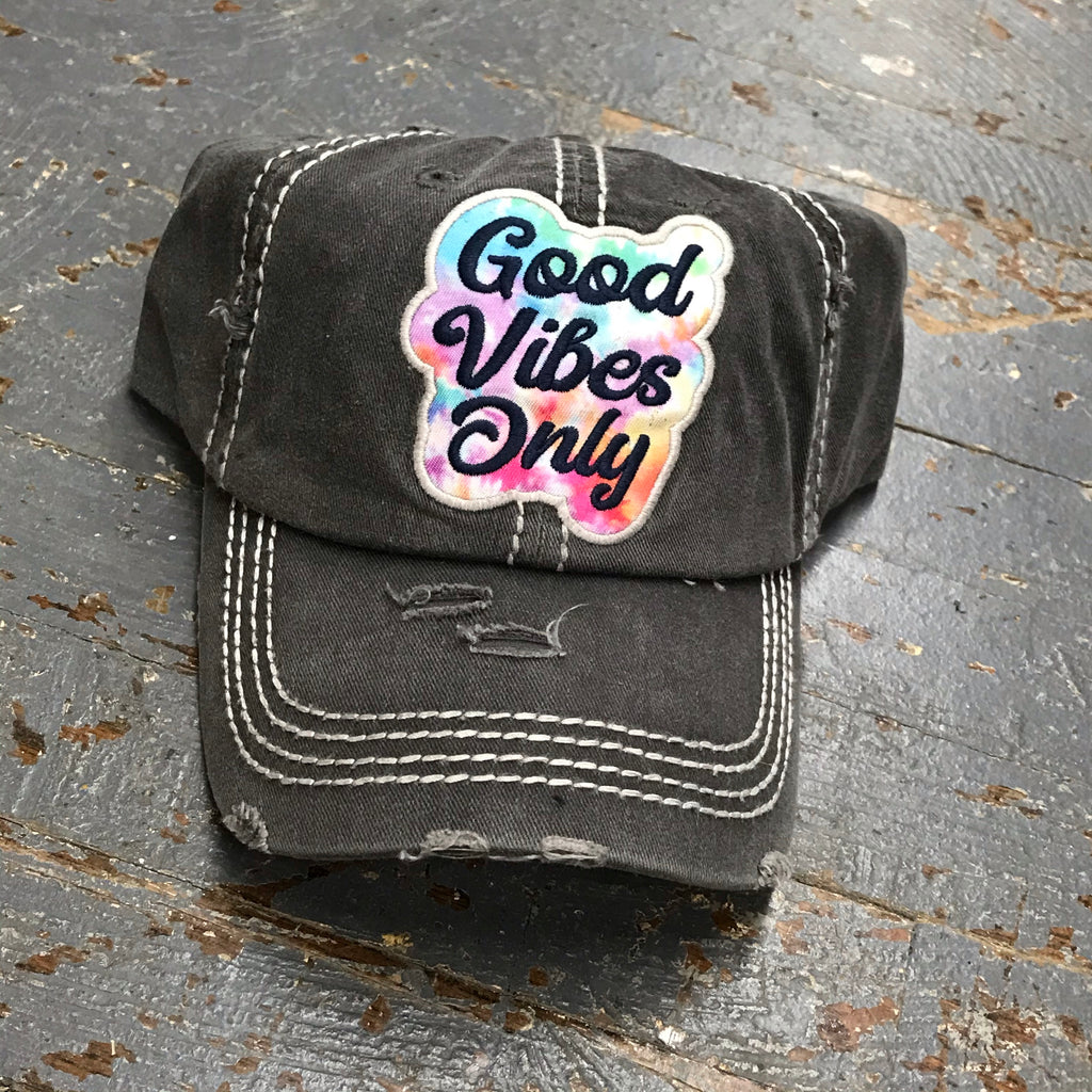 Good Vibes Only Tie Dye Patch Rugged Black Embroidered Ball Cap