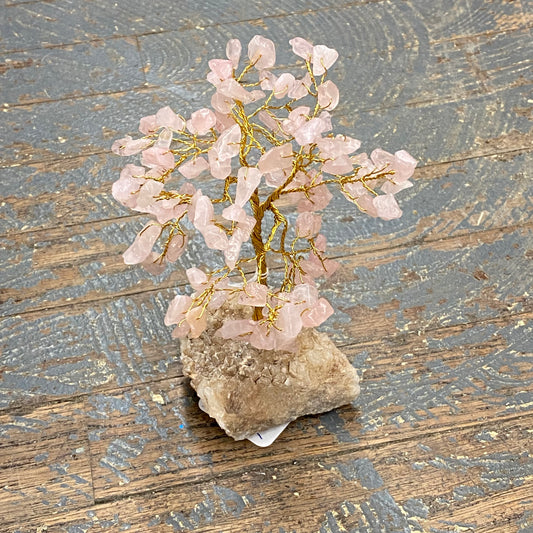 Semiprecious Natural Gemstone Wishing Tree Rose Quartz Gold Wire