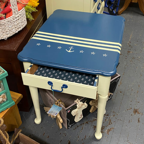 Hand Painted Nautical Navy Ivory Side Lamp End Table Desk