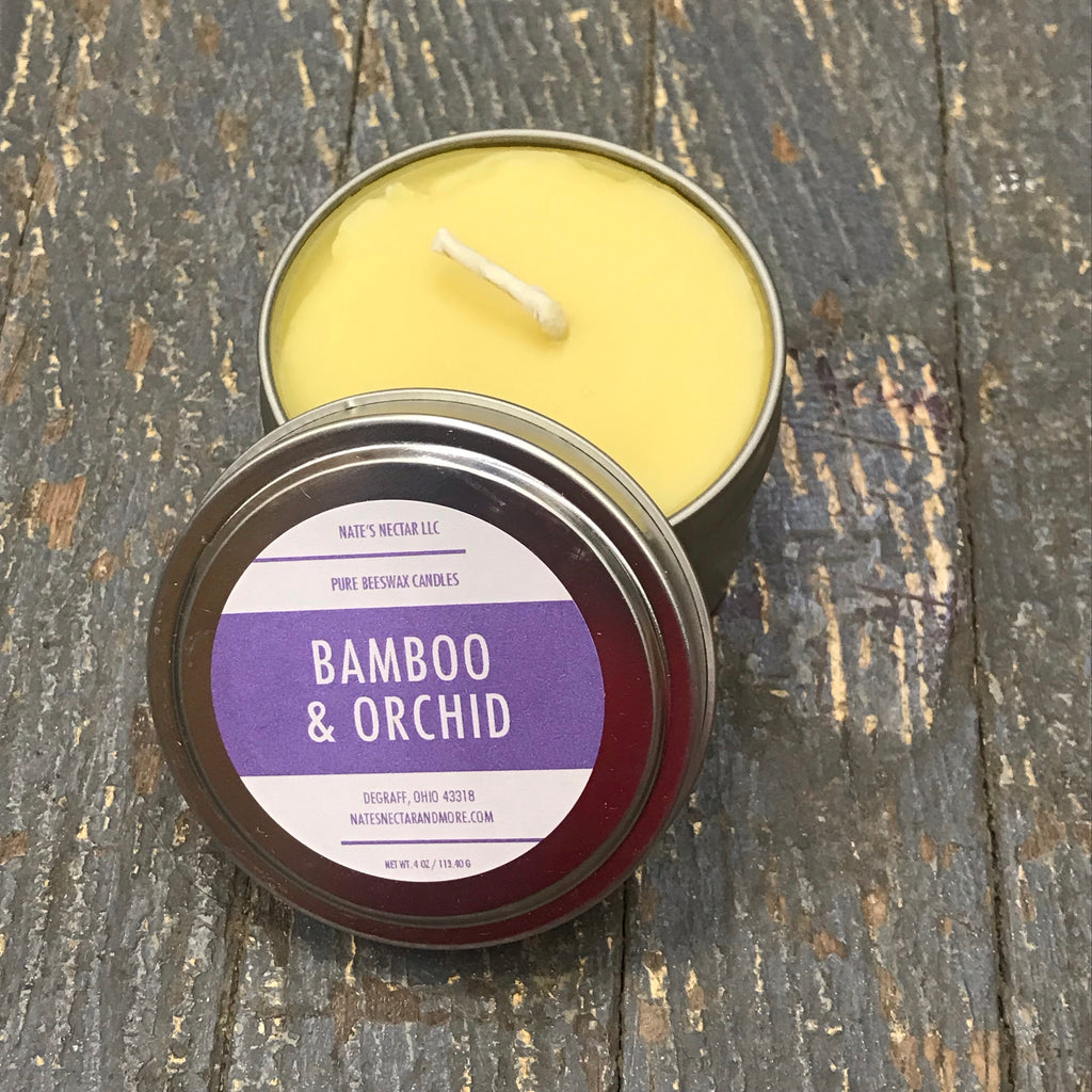Pure Beeswax Bamboo Orchid Tin Candle