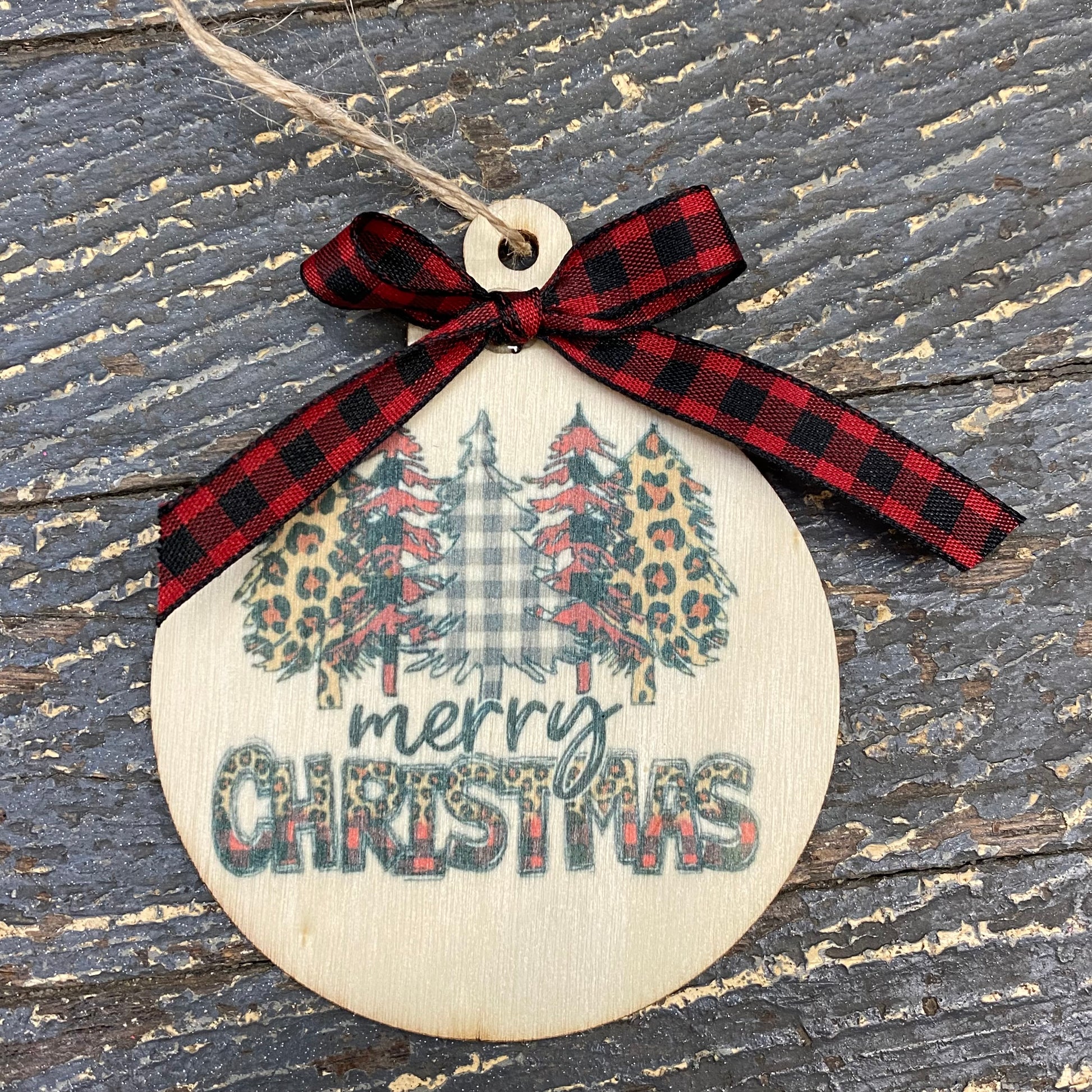 Merry Christmas Leopard Print Ornament