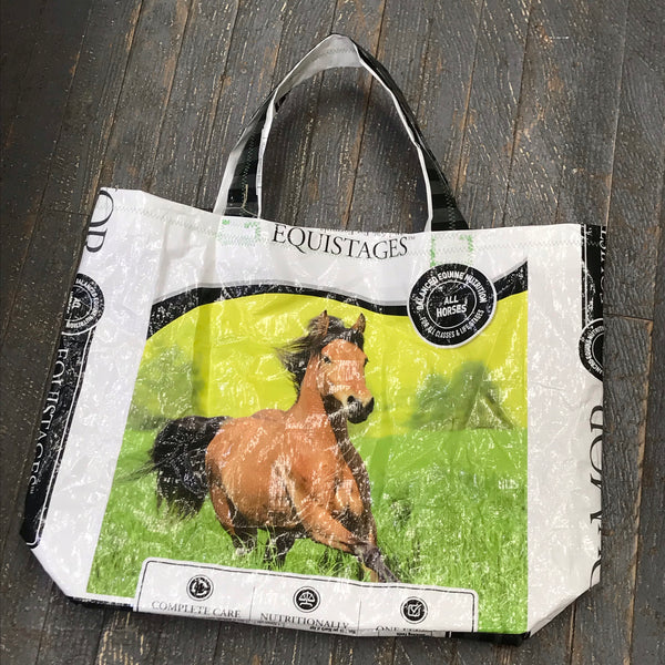 Upcycled Tote Purse Feed Bag Handmade Large Equistages Equine Horse Seed Handle Bag