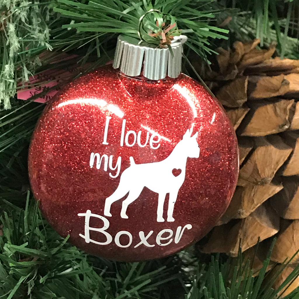 Holiday Christmas Tree Ornament I Love My Dog Boxer