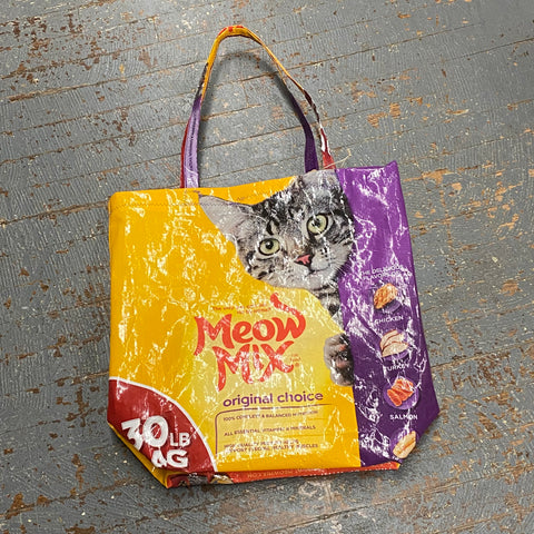 Upcycled Tote Purse Feed Bag Handmade Medium Cat Meow Mix Handle Bag