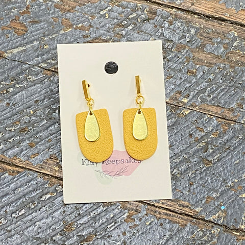 Clay Gold Bar Teardrop Mustard Post Dangle Earring Set