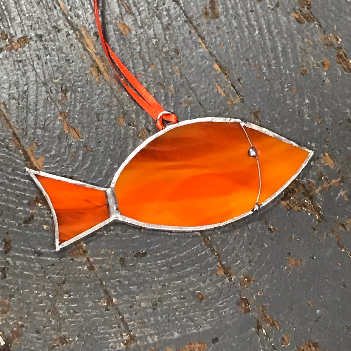 Stained Glass Sun Catcher Ornament Sky Orange Fish