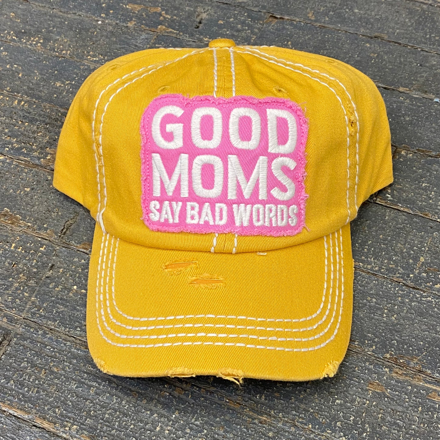 Good Moms Say Bad Words Patch Rugged Yellow Mustard Embroidered Ball Cap
