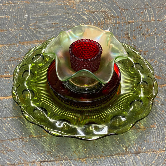 Glass Garden Flower Large Green Plate Red Vase