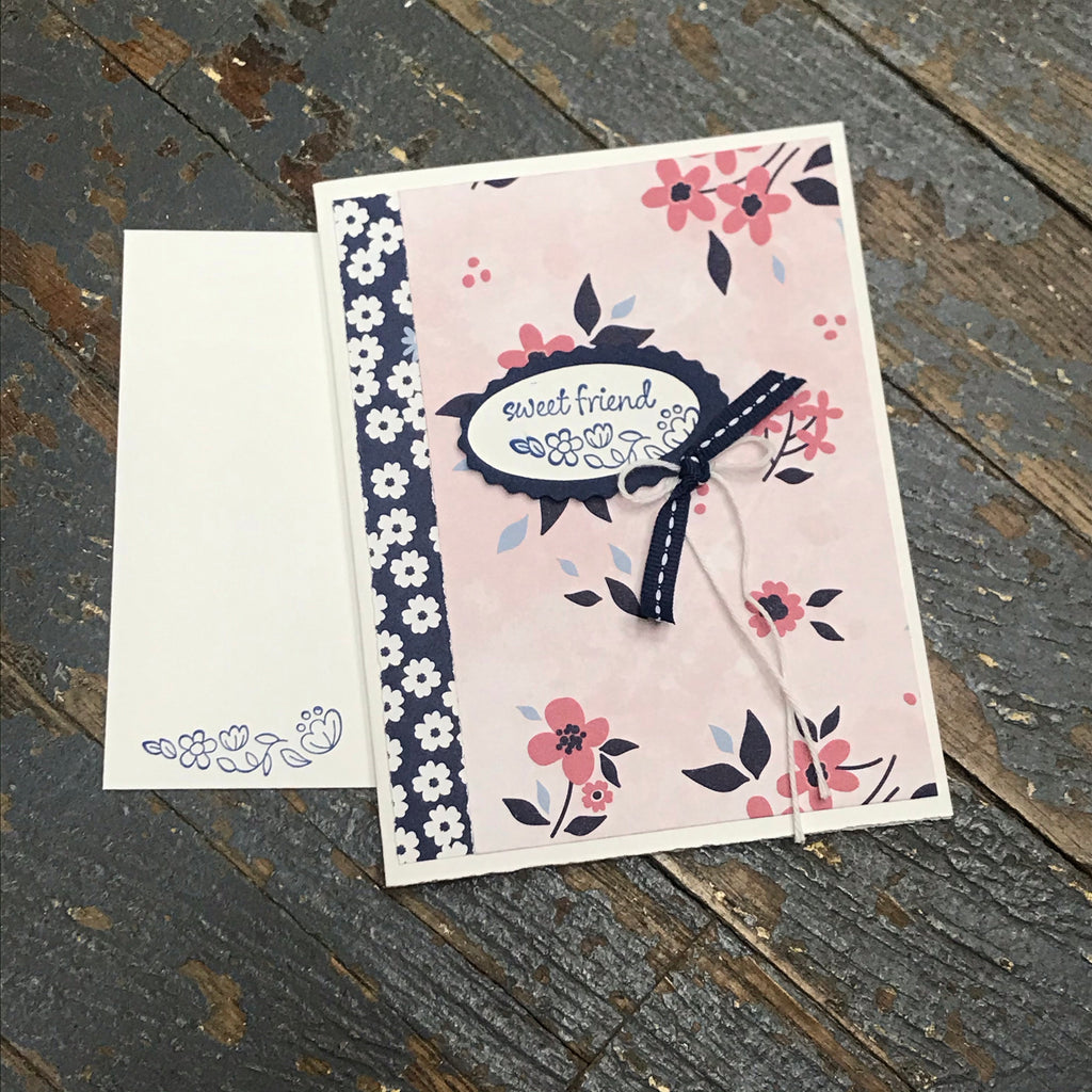 Sweet Friend Pink Blue Floral Handmade Stampin Up Greeting Card with Envelope