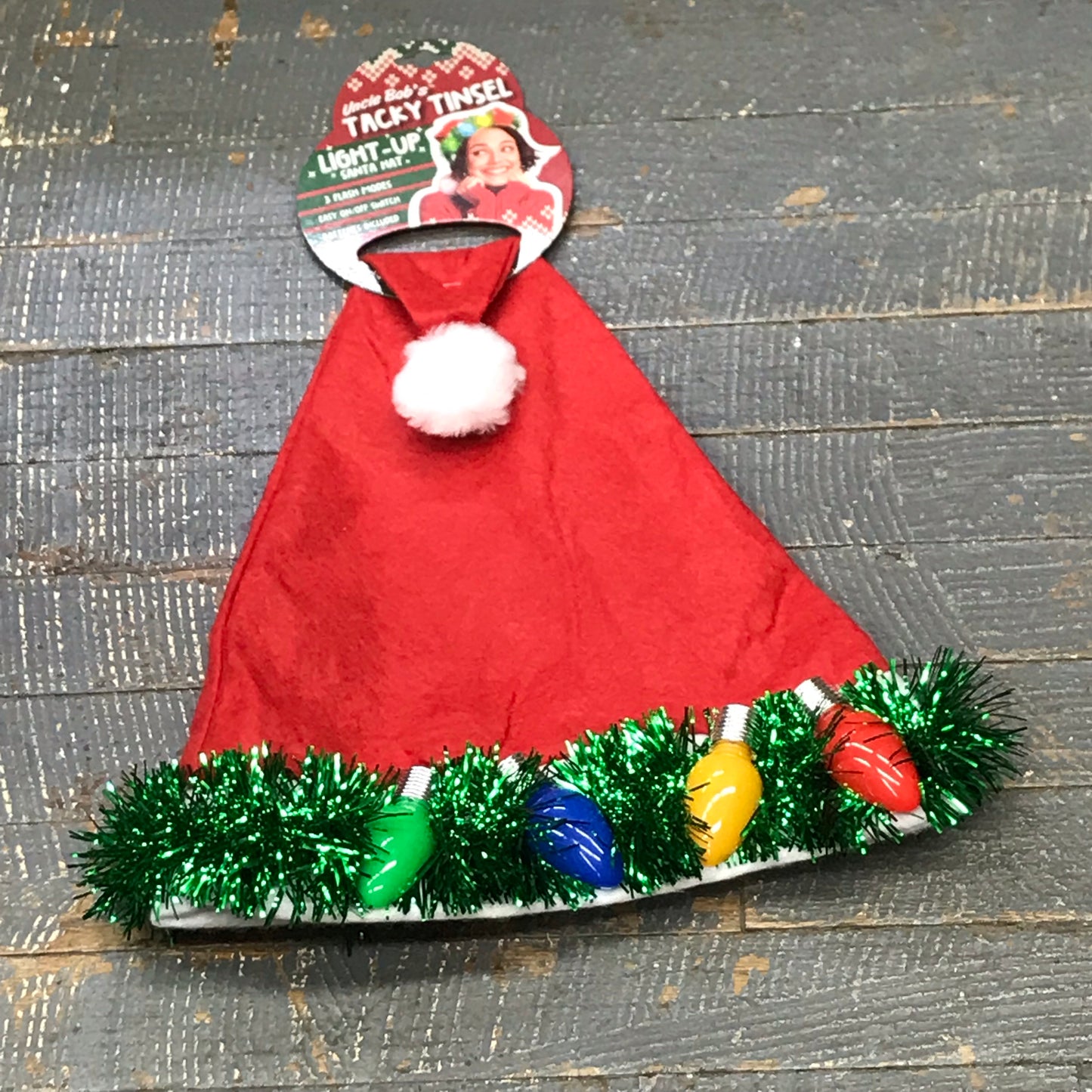 Uncle Bobs Tacky Tinsel Flashing Light Up Christmas Santa Hat