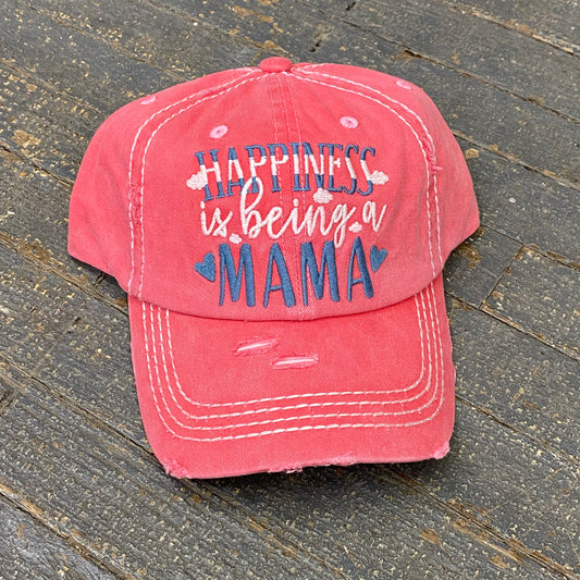 Happiness Being Mama Rugged Pink Coral Embroidered Ball Cap