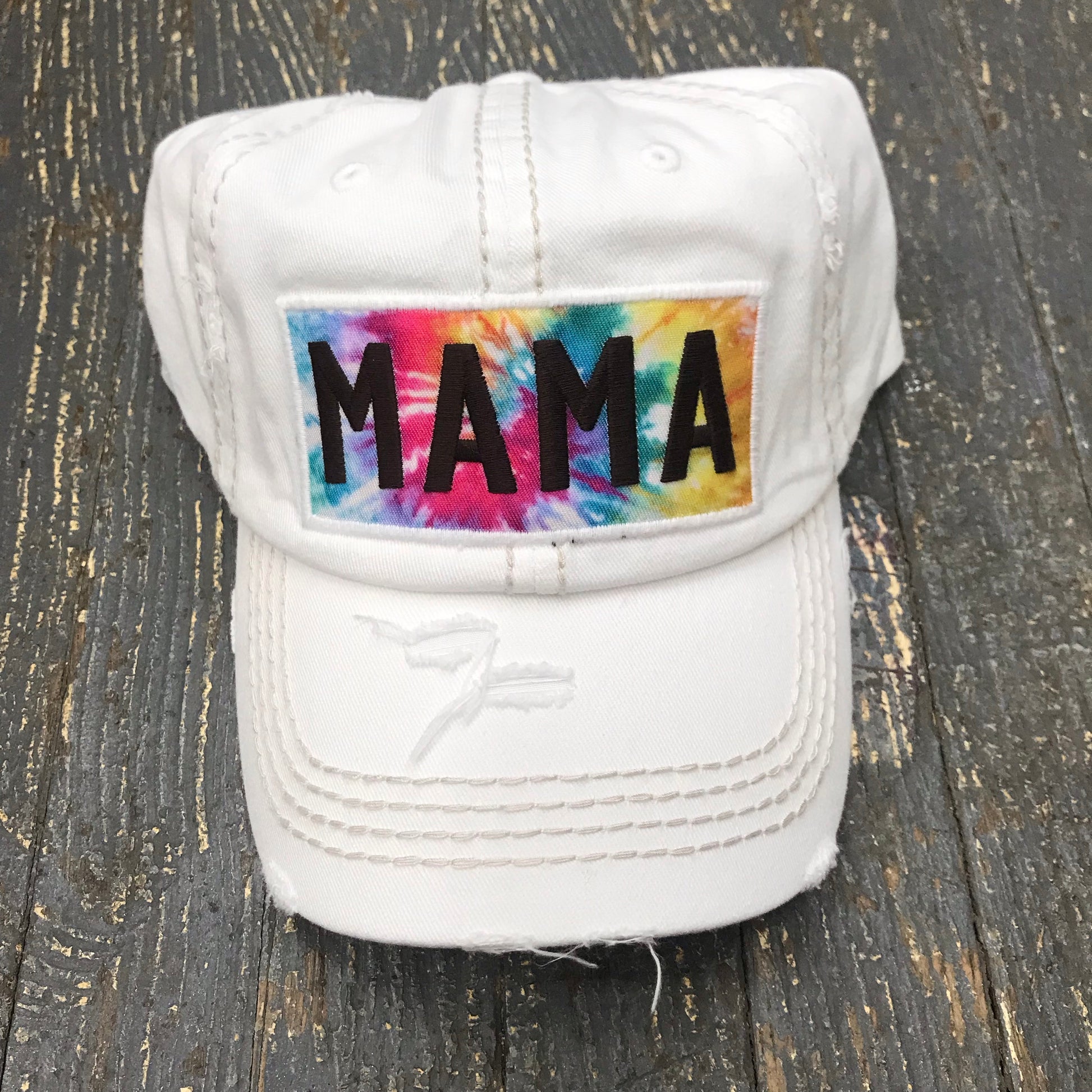 Mama Tie Dye Rugged White Embroidered Ball Cap