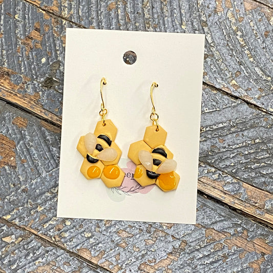 Clay Honey Comb Honey Bee Teardrop Dangle Earring Set