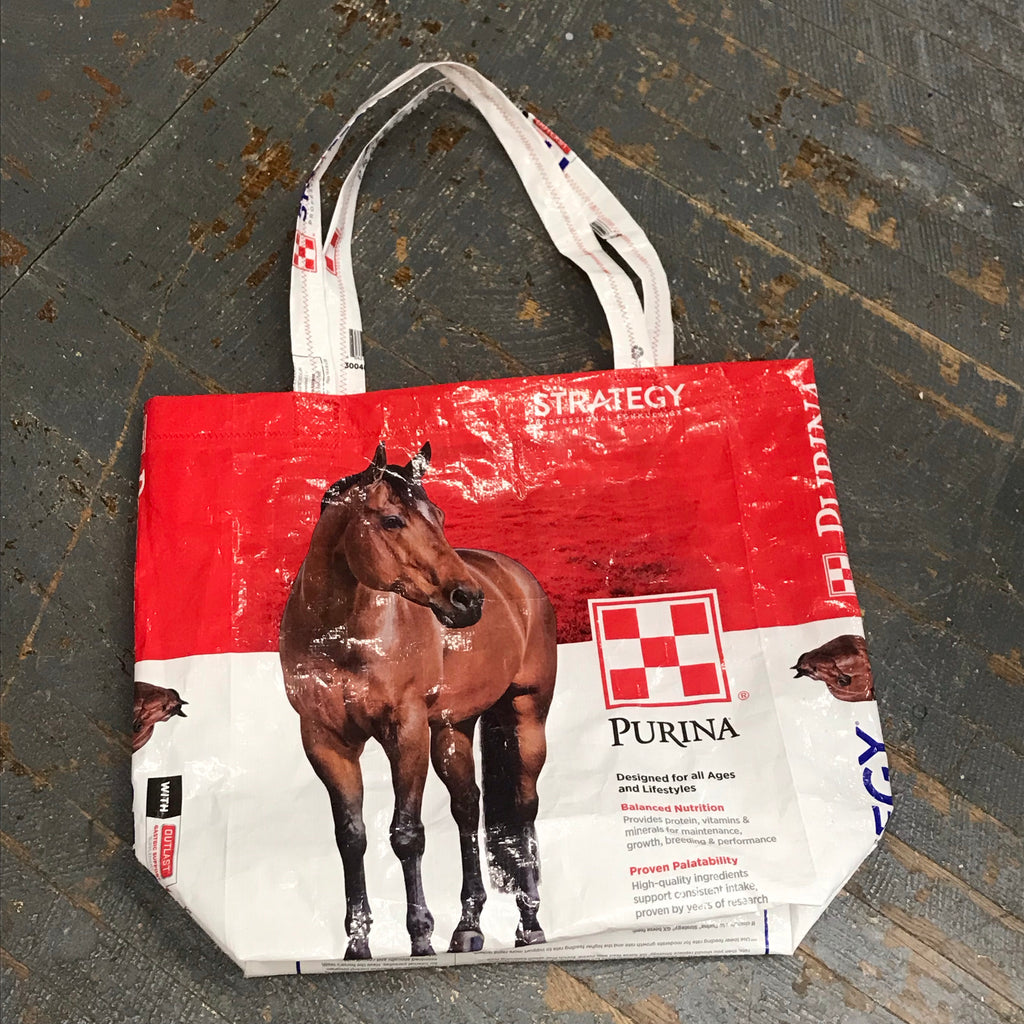 Upcycled Tote Purse Feed Bag Handmade Large Strategy Equine Horse Seed Purina Red Handle Bag