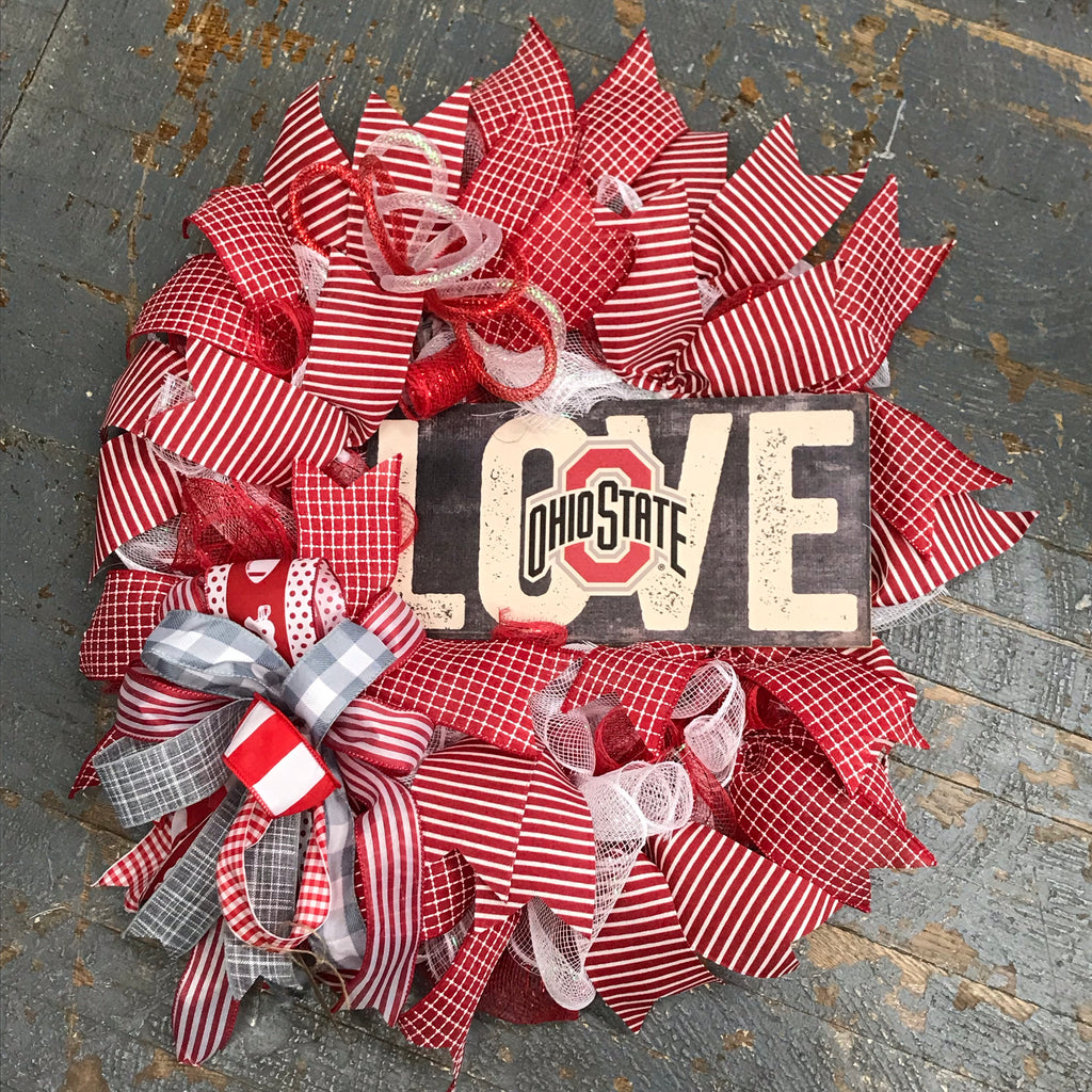 Love Ohio State Football OSU Seasonal Holiday Wreath Door Hanger