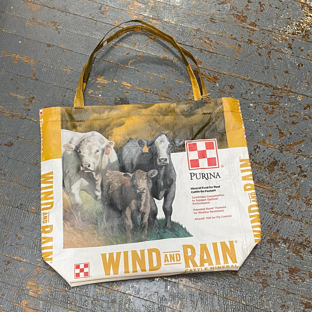 Upcycled Tote Purse Feed Bag Handmade Medium Purina Wind Rain Cattle Handle Bag