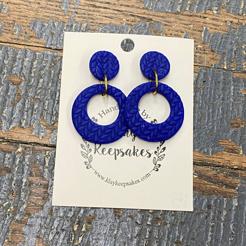 Clay Double Circle Blue Round Post Dangle Earring Set