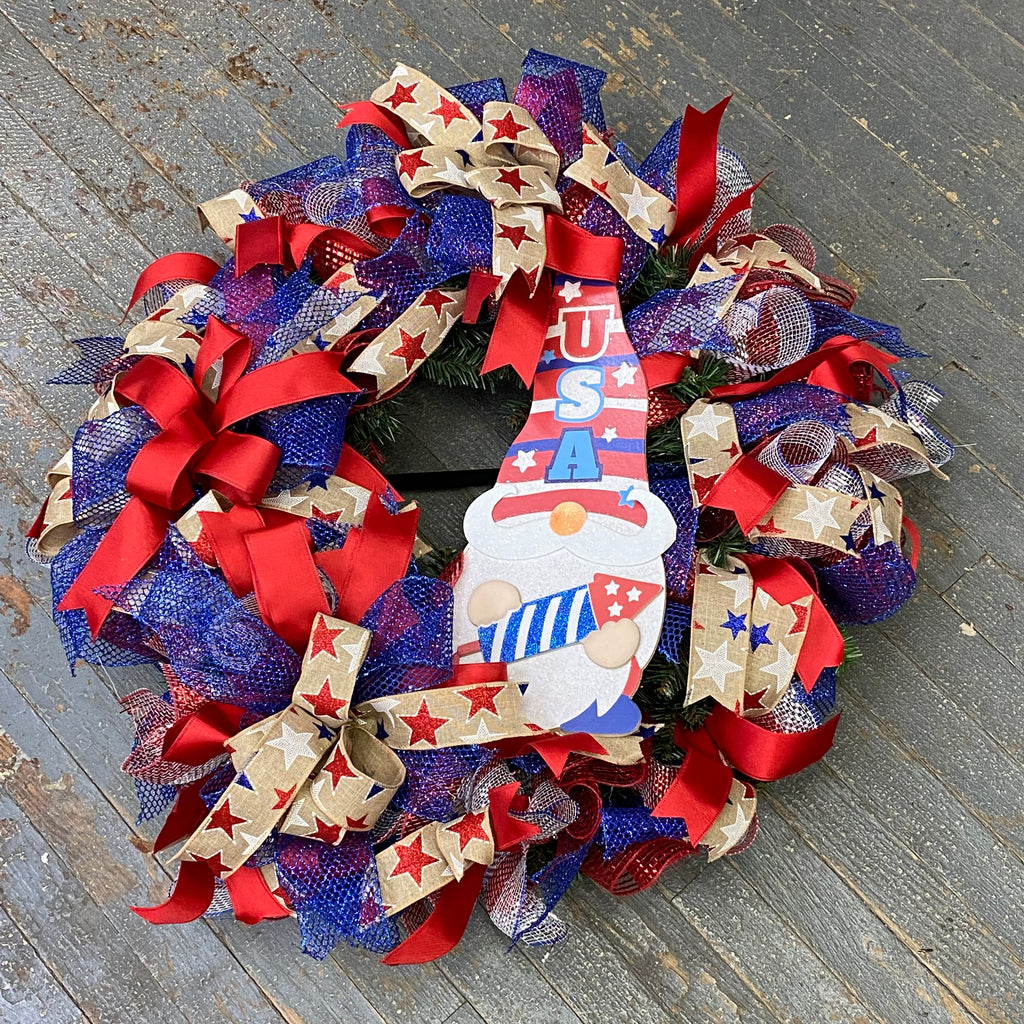 Stars Stripes USA Gnome Tag Patriotic Americana Holiday Wreath Door Hanger