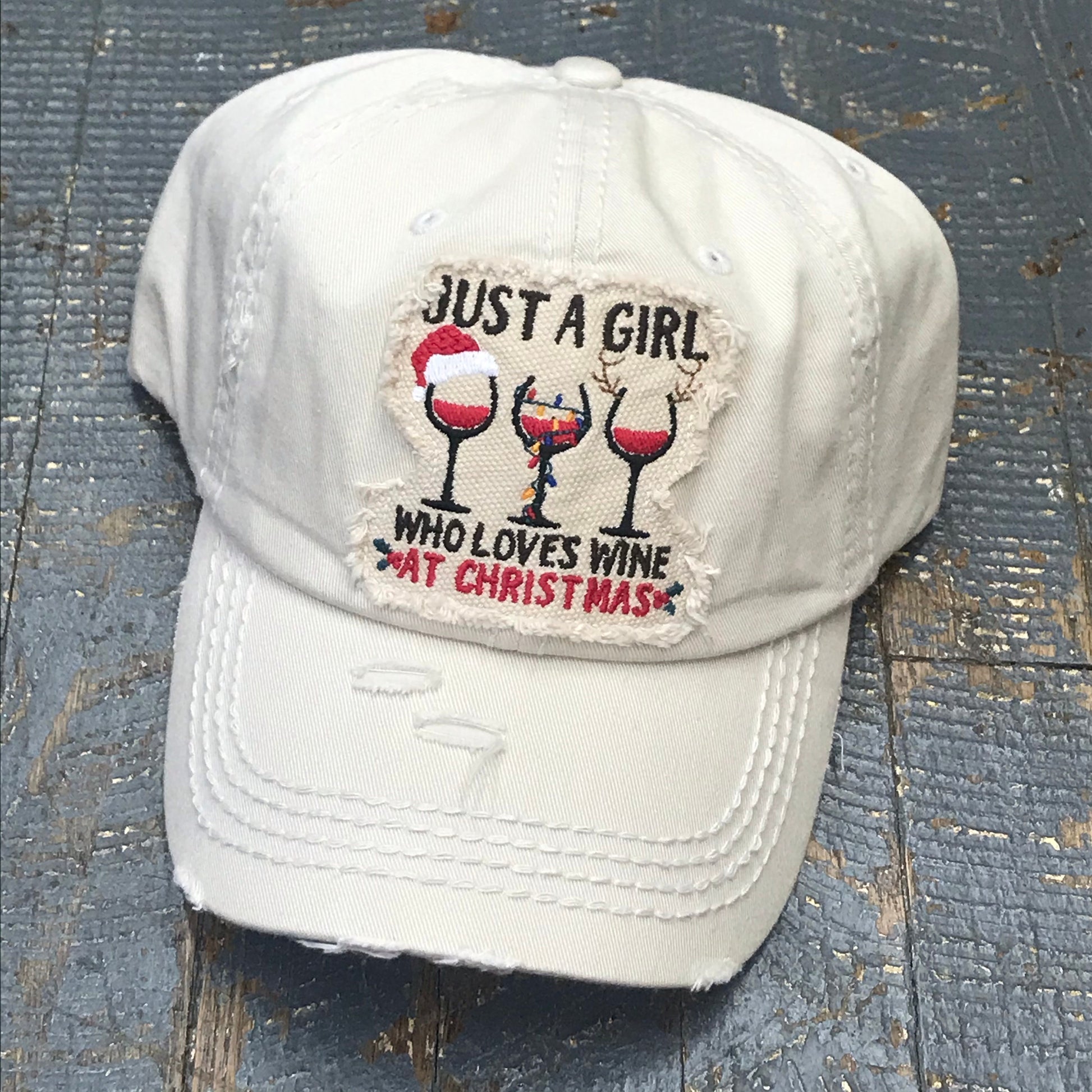 Just a Girl Who Loves at Christmas Patch Rugged Khaki Embroidered Ball Cap