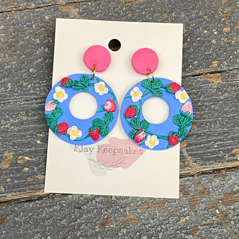 Clay Round Blue Sky Strawberry Post Dangle Earring Set