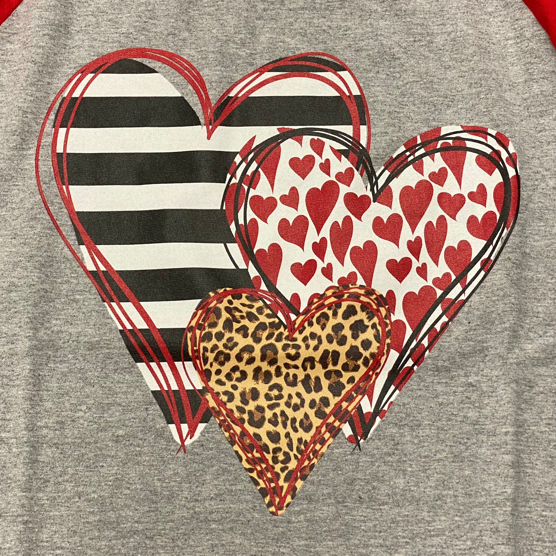 Trio Heart Striped Leopard Print Graphic Designer Long Sleeve T-Shirt