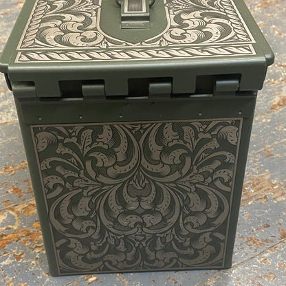 Laser Engraved Metal Military Ammo Can Large Lion Scroll