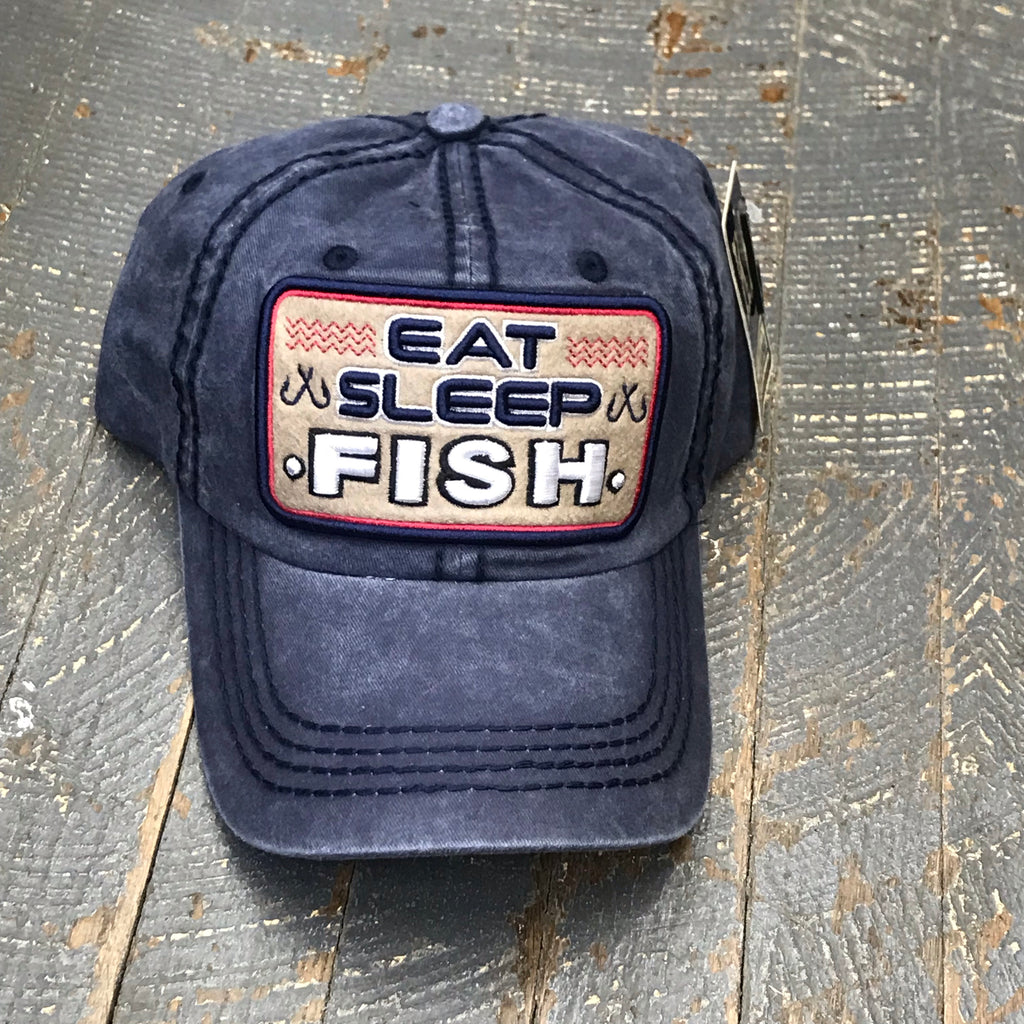 Eat Sleep Fish Patch Navy Blue Embroidered Ball Cap