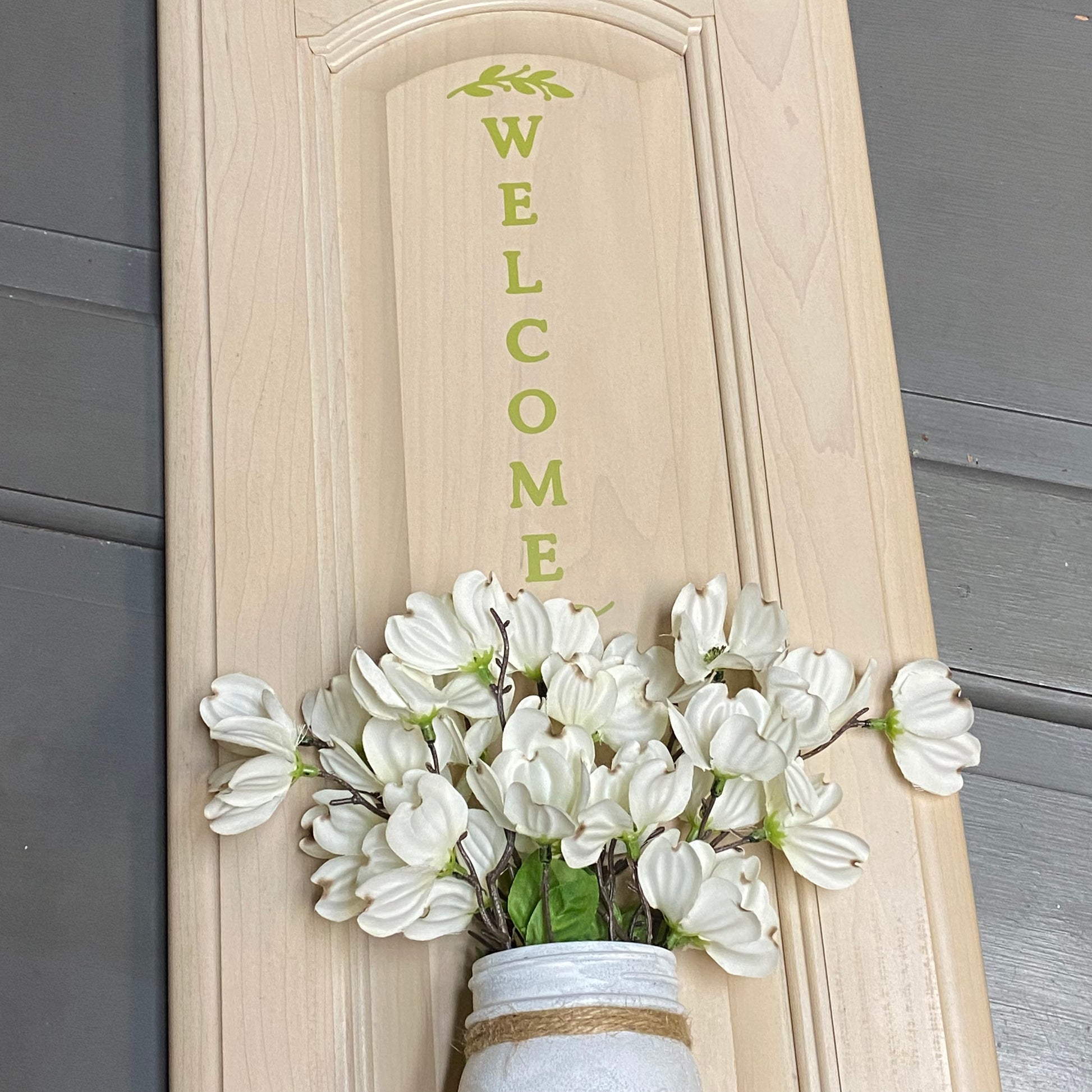 Welcome Mason Jar White Floral Wall Sign