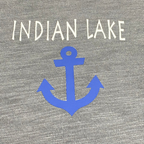 Indian Lake Anchor Graphic Designer Short Sleeve V-Neck Scoop Neck Ladies T-Shirt Grey