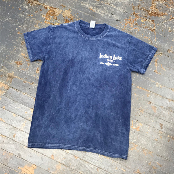 Indian Lake Ohio Nautical Trade Mark Short Sleeve T-Shirt Mineral Wash Navy Graphic Designer Tee Front