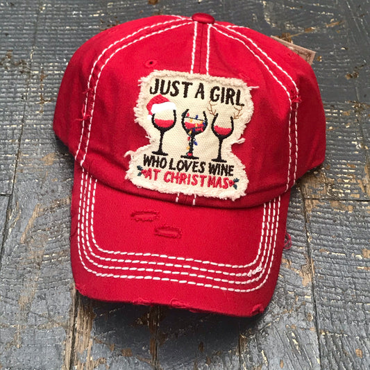 Just a Girl Who Loves at Christmas Patch Rugged Red Embroidered Ball Cap