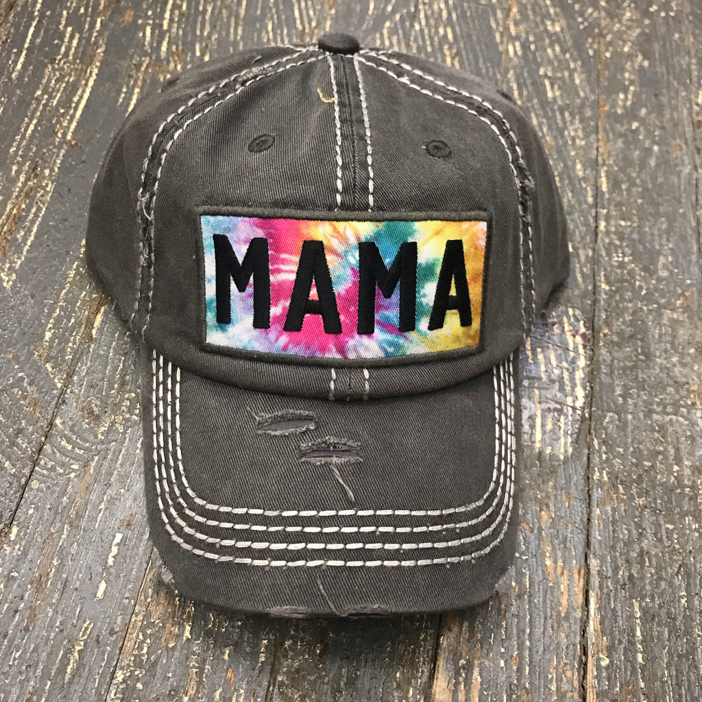 Mama Tie Dye Rugged Charcoal Grey Embroidered Ball Cap
