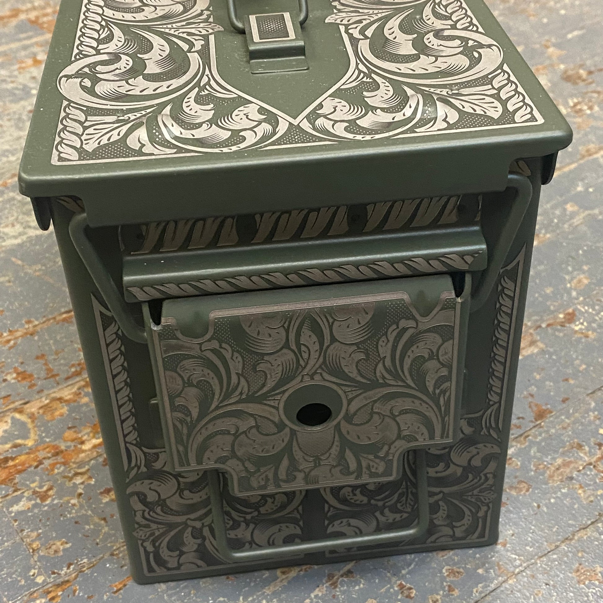 Laser Engraved Metal Military Ammo Can Large Lion Scroll