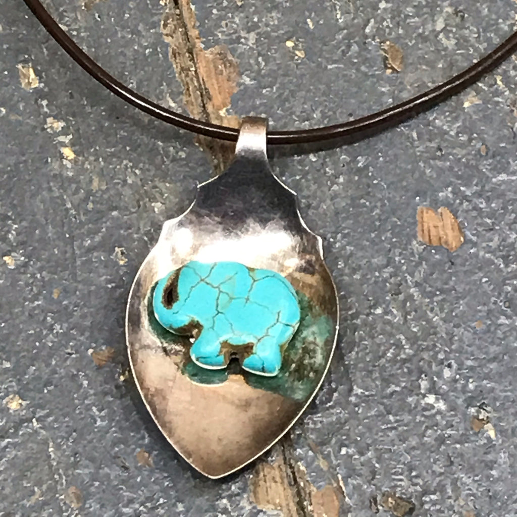 Spoon Fork Silverware Necklace Jewelry Spoon Ladle Turquoise Elephant