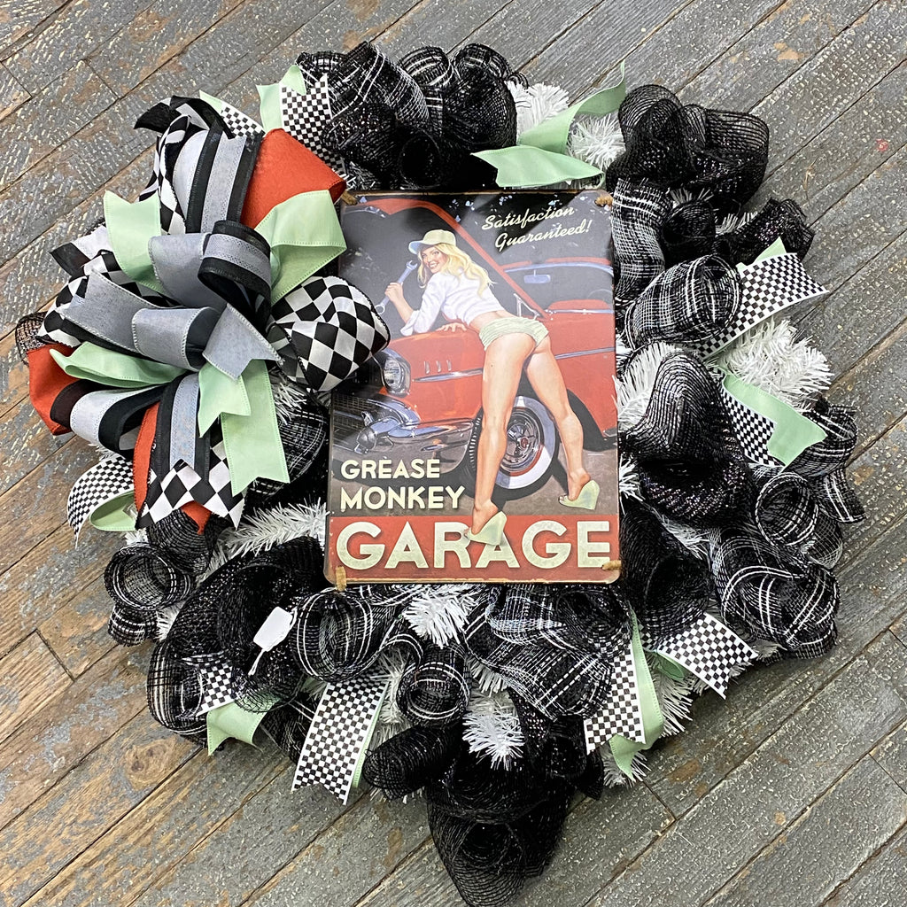 Grease Monkey Garage Racing Holiday Wreath Door Hanger