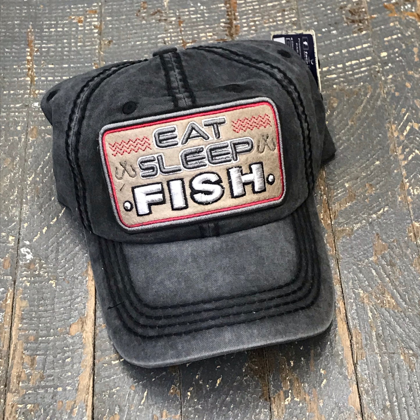 Eat Sleep Fish Patch Black Embroidered Ball Cap