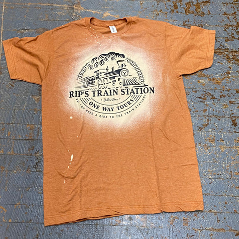 RIPs Train Station Yellowstone Bleached Graphic Designer Short Sleeve T-Shirt