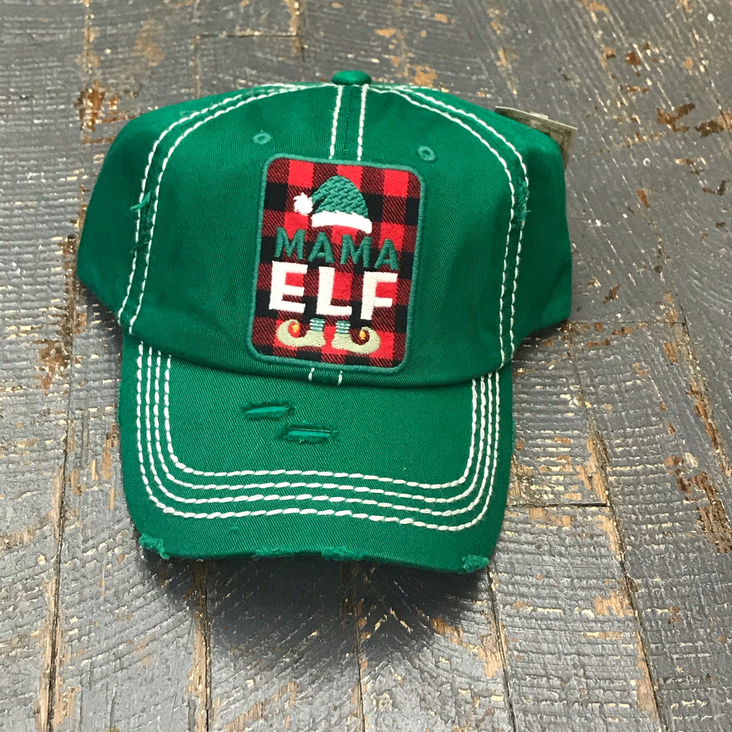 Mama Elf Patch Rugged Green Embroidered Ball Cap