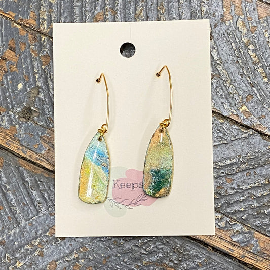 Clay Blue Green Glitter Abstract Teardrop Dangle Earring Set