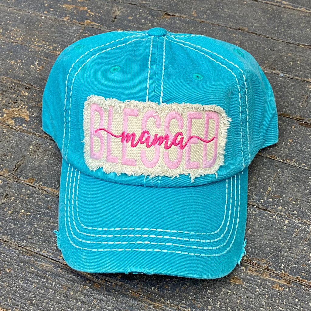 Blessed Mama Patch Rugged Teal Embroidered Ball Cap