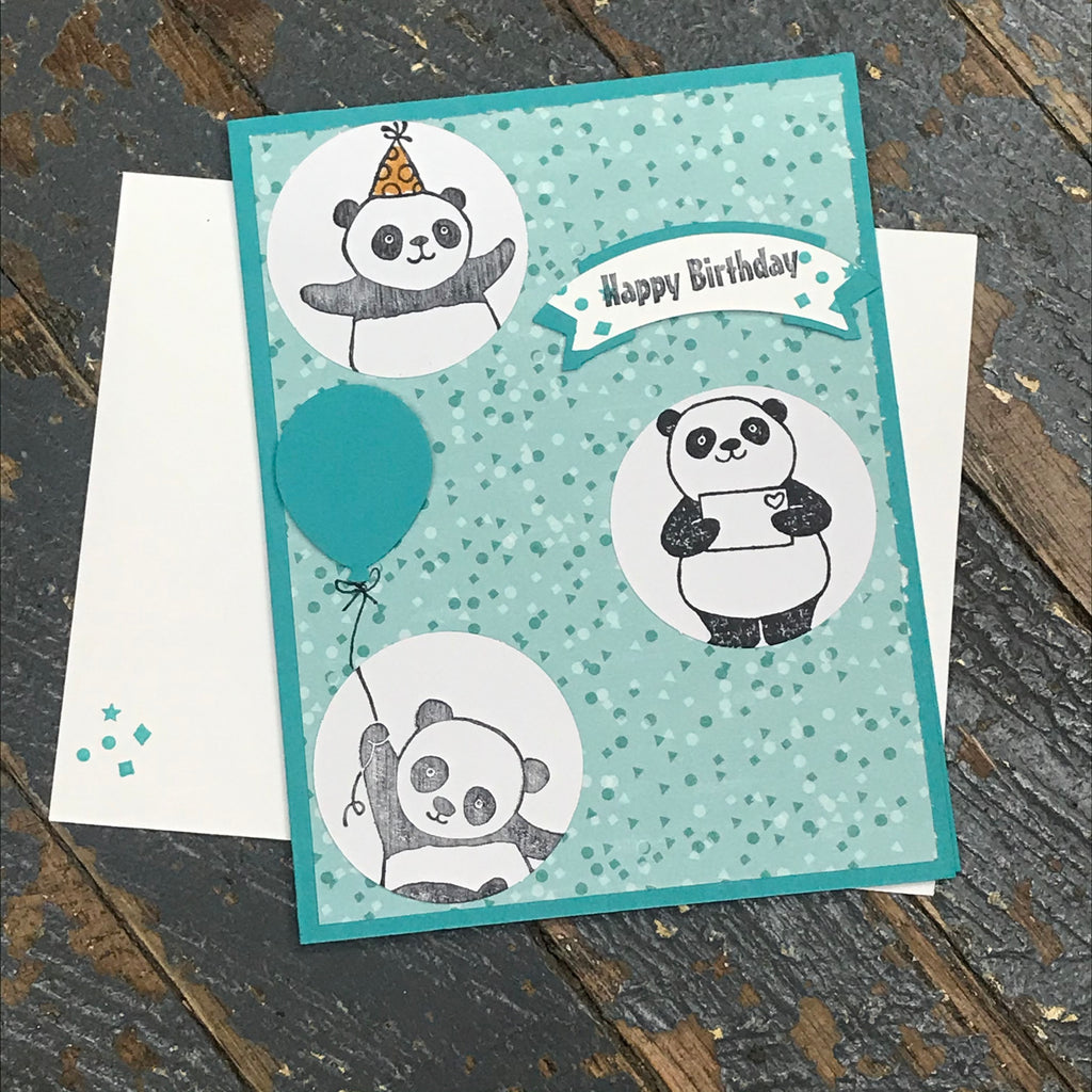 Happy Birthday Panda Bear Handmade Stampin Up Greeting Card with Envelope