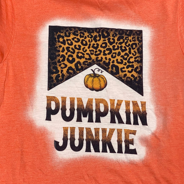 Pumpkin Junkie Bleached Graphic Designer Short Sleeve T-Shirt