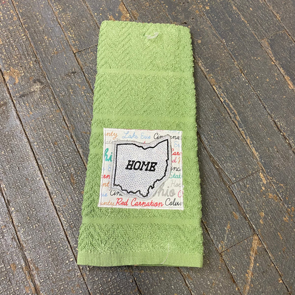 Kitchen Hand Towel Quilt Cloth Ohio Home Embroidered Green