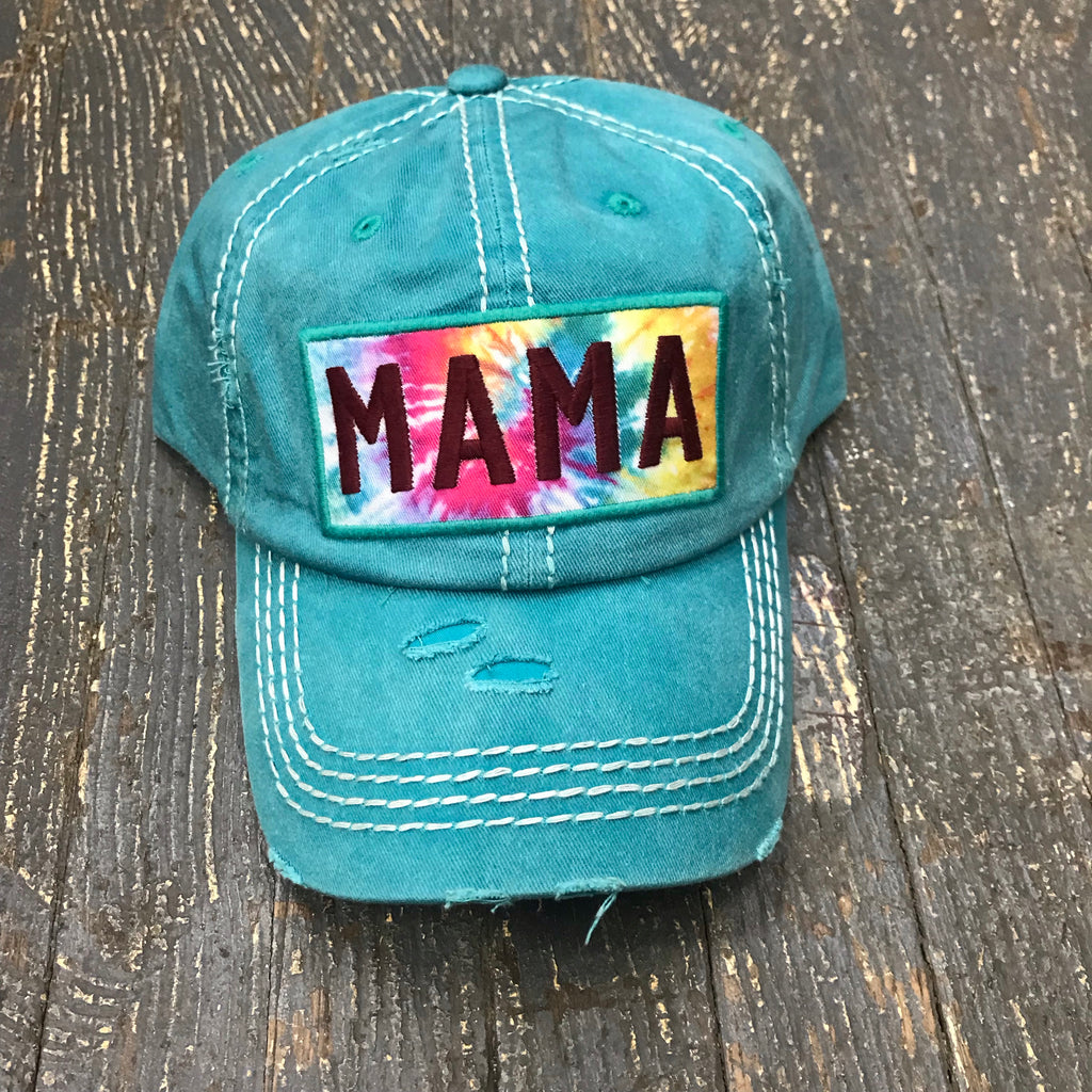 Mama Tie Dye Rugged Aqua Teal Embroidered Ball Cap