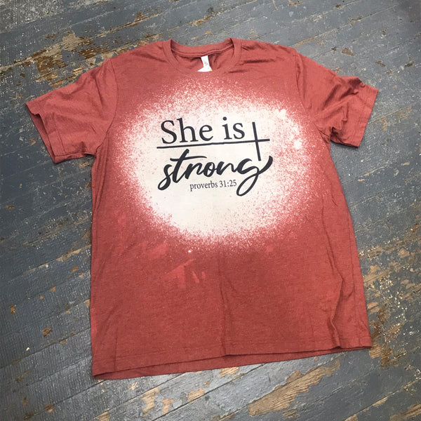 She is Strong Proverbs 31:25 Bleached Graphic Designer Short Sleeve T-Shirt