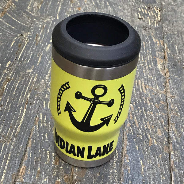 Indian Lake Nautical Anchor 14oz Double Wall Beverage Drink Tumbler Coozie Yellow