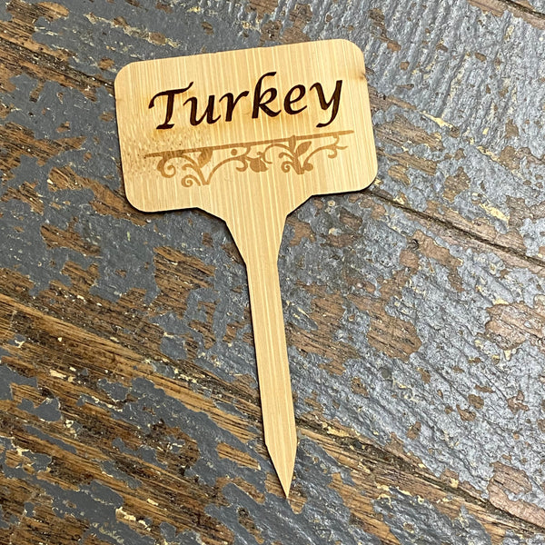 Charcuterie Board Meat Cheese Wood Marker Identification Stick Stake Turkey