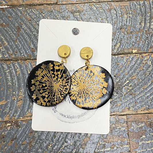 Clay Gold Black Dandelion Double Circle Post Dangle Earring Set