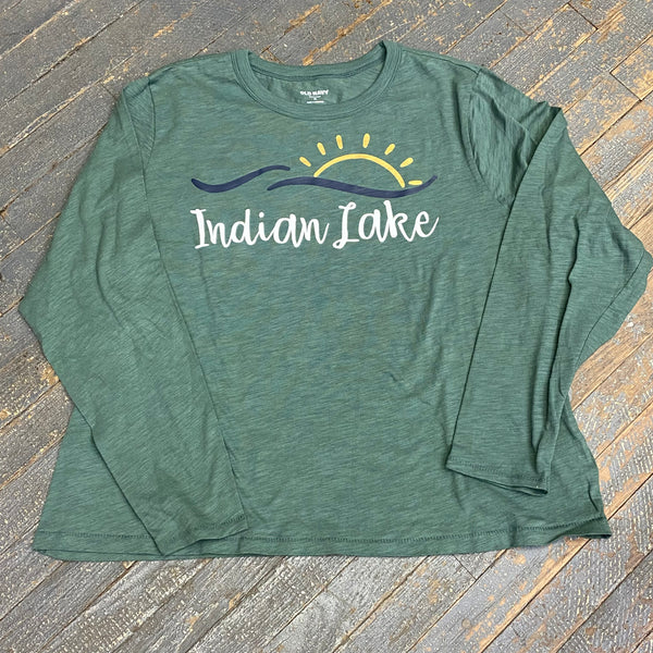 Indian Lake Sun Wave Full Chest Graphic Designer Long Sleeve Shirt Sage
