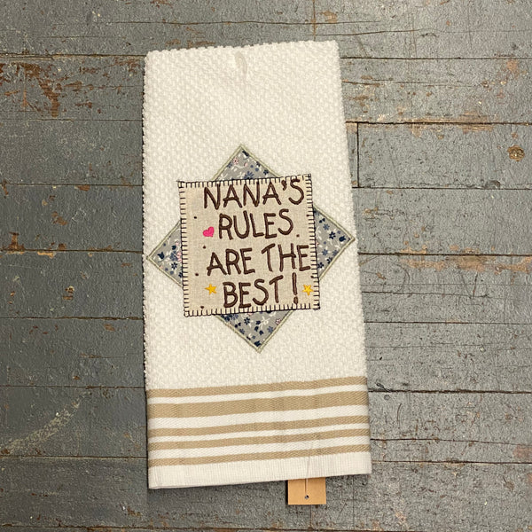 Kitchen Hand Towel Quilt Cloth Embroidered Nana's Rules Best